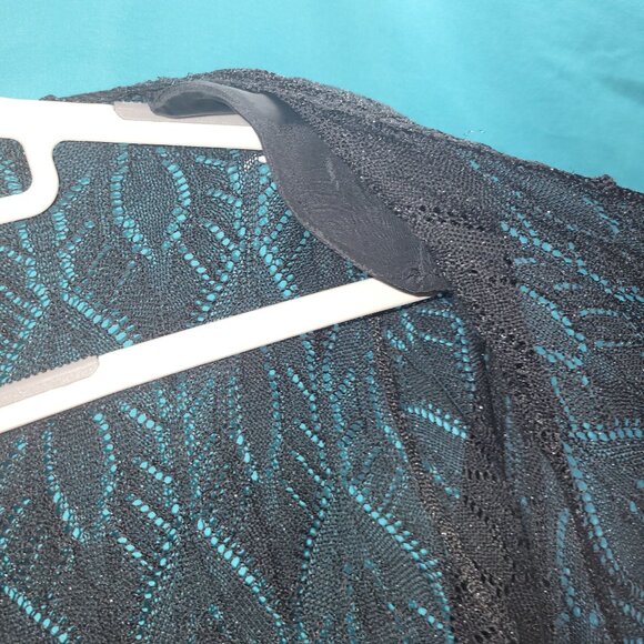 Magaschoni Black Lattice Knit V-Neck Long-Sleeve Sweater Top Womens Size M - Picture 8 of 11